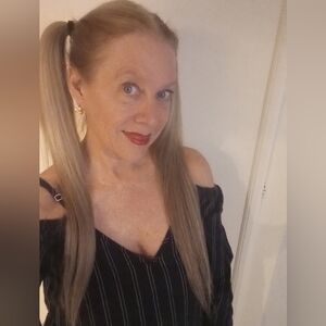 Pin striped off shoulder top